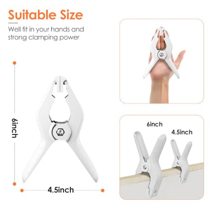 Spring Clamps Heavy Duty, 6in Plastic Backdrop Clips, 6 Pack White - color: White, size: 6in