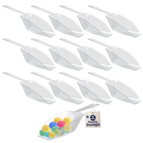 12 Pack Clear Plastic Scoops For Food - 6.5 Inch Candy Scoops For Candy Buffet - Premium Plastic scoop For Ice - Heavy Duty Candy Scoop For for Ice Cream, Tea Jars, Coffee, Flour, Dessert Toppings
