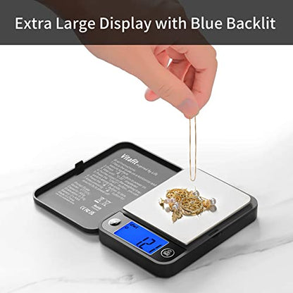 Vitafit 500g Digital Pocket Scale High Accuracy 0.01g, Gram Scale Blue LCD - size: 4.3 x 3.2in