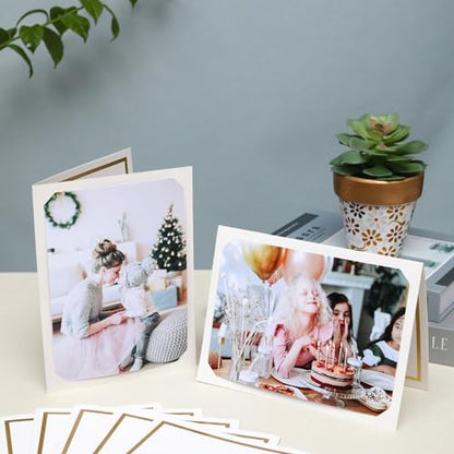 50 Count Photo Folders for 4x6 or 5x7 Pictures,Paper Picture Frames,Cardboard Greeting Photo Frame Cards for Graduation Wedding Birthday Classroom DIY (White with Gold Trim) - style: 50CT - White