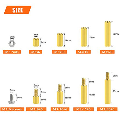 HELIFOUNER 160 Pieces M3 Male Female Hex Brass Spacer Standoff Screw Nut Assortment Kit - size: M3 Brass Standoff Kit