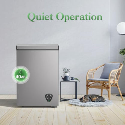 LifePlus Chest Freezer 4.0 Cubic Feet with Removable Storage Basket, Deep Freezer 7 Adjustable Temperature, Energy Saving, Super Quiet for Garage, Office, Kitchen, or Apartment - color: Gray