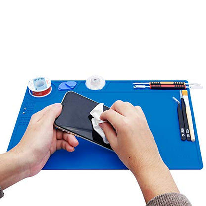 Hengtianmei Heat Insulation Silicone Repair Mat with Scale Ruler and Screw Position for Soldering Iron, Phone and Computer Repair Size: 14 x 10 Inches (H-201) - size: H-201