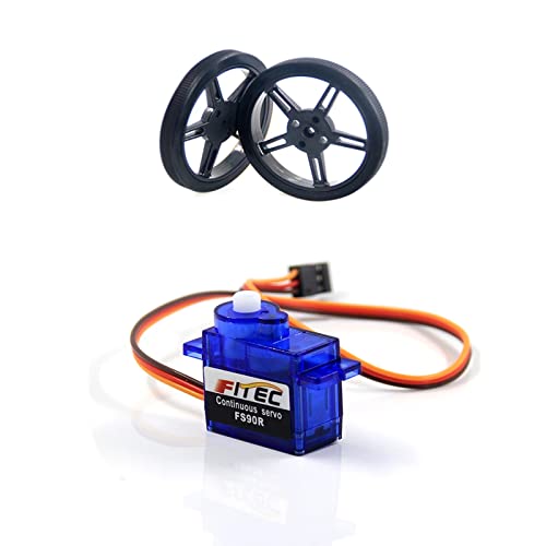 Feetech FS90R 360 Degree Continuous Rotation Micro Servo Motor + RC Tire Wheel for Arduino Micro:bit (Pack of 4)