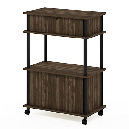 Furinno Turn-N-Tube Kitchen Storage Cart with Cabinet and Lockable Wheels, Columbia Walnut/Black - color: Columbia Walnut/Black, size: 3-Tier with Cabinet