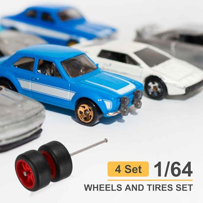 MECCANIXITY 4Set 1/64 Wheels and Tires Set Real Riders RC 7-Spoke Red Black
