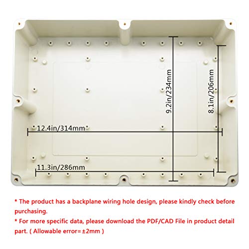 LeMotech Waterproof Dustproof IP65 ABS Plastic Junction Box Universal Electric Project Enclosure Pale Gray 12.6 x 9.45 x 4.33 inch (320 x 240 x 110 mm) - size: 12.6"x9.45"x4.33"