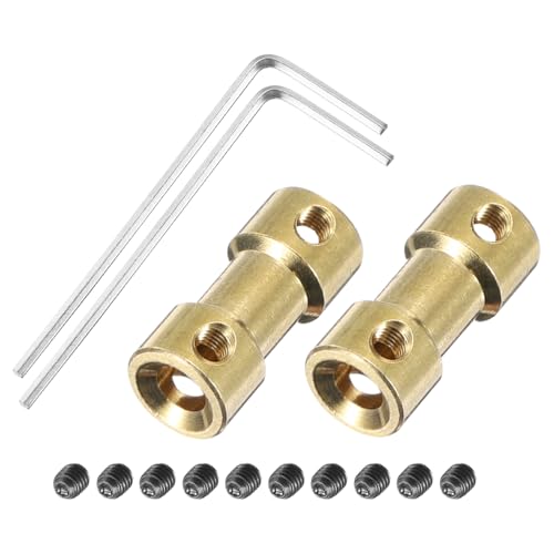 MECCANIXITY 2 Pcs 5mm to 5mm Brass Shaft Coupling Joint Connector with Screws and Hex Wrench Flexible Motor Shaft Coupler for Car Wheels Tires Shaft Motor - size: 5mm to 5mm