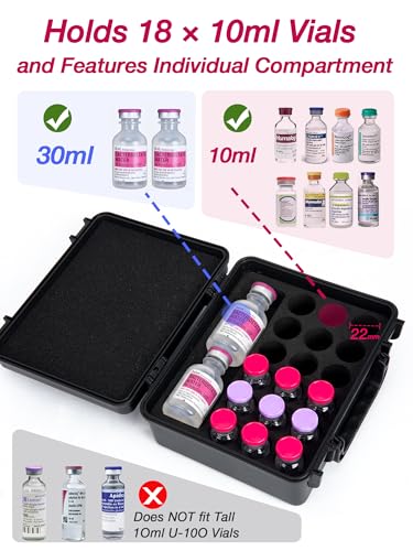 Peptide Case for Fridge, 18 Slots 3ml & 1 Slot 30ml Peptide Travel Case - color: 10ml-18 Slot-black
