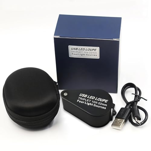 Rechargeable10x Jewelers Loupe Magnifier with UV&LED Lights, Eye Loupe 10x Magnifying Glass is Equipped with a 22mm Triplet Lens.Professional-Grade for Diamonds, Gemstones,Coins and Stamps - size: 10x Black