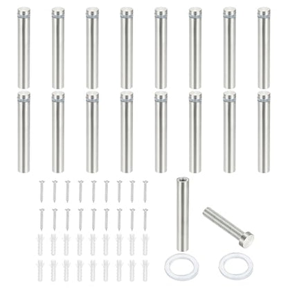 PATIKIL 1/2x3.1" Standoff Screws, 16 Pack Stainless Steel Stand Off Wall Mounts Wall Sign Mounting Hardware Advertising Standoff Nail for Hanging Acrylic Signs Picture Frame, Silver - size: 1/2x3.1"