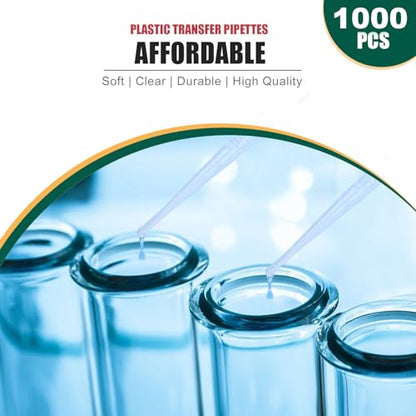 moveland 1000PCS 3ml Disposable Plastic Transfer Pipettes for Lab, Oil, Art