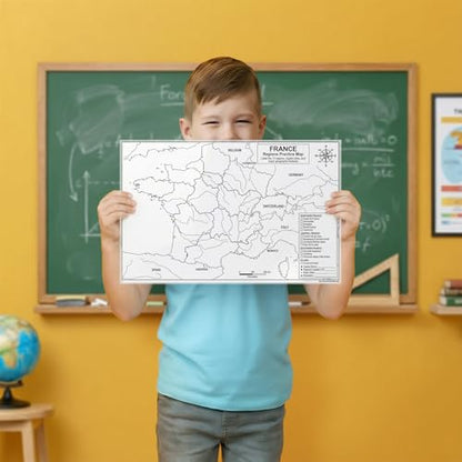 France Map Poster 11x17 | Laminated Double-Sided Geography Chart with Color Map Front & Blank Outline Back | Reusable Classroom & Homeschool Learning Tool - color: France