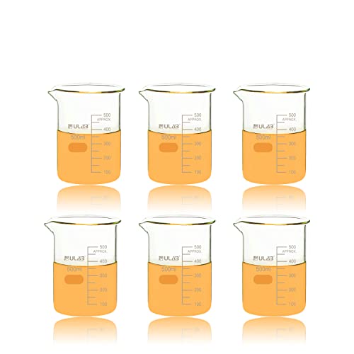 ULAB Scientific Glass Beakers, Vol. 500ml, 3.3 Borosilicate Griffin Low Form with Printed Graduation, Pack of 6, UBG1038 - style: Vol.500ml, Pack of 6