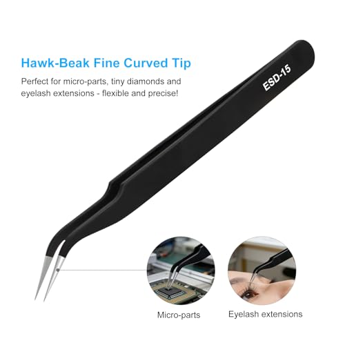 3PCS Precision Tweezers Set, Upgraded ESD high-end anti-static for Craft