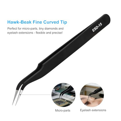 3PCS Precision Tweezers Set, Upgraded ESD high-end anti-static for Craft