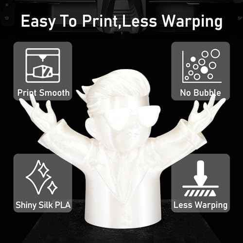 Silk White PLA Satin Shiny 3D Printer Filament, 1.75mm Diameter 1kg Spool 2.2lbs for FDM 3D Printers - color: White