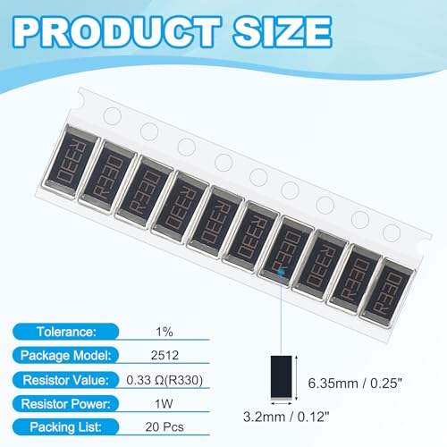 PATIKIL 2512 Surface Mount Device Chip Resistor Kit, 20Pcs 0.33 Ohm 1% Tolerance 1W DIY Resistor Ceramic Resistance Assortment Kits for Electronic Products - style: 0.33 Ohm