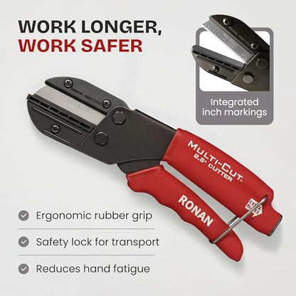 Ronan Multi-Cut Industrial Cutter – Heavy-Duty Blade for Plastic, Rubber, Wood, Leather & More – Replaceable Blades, Safety Lock, Ergonomic Grip, 3 Extra Blades Included (Pack of 2) - size: 2.5 inches (Pack of 2)