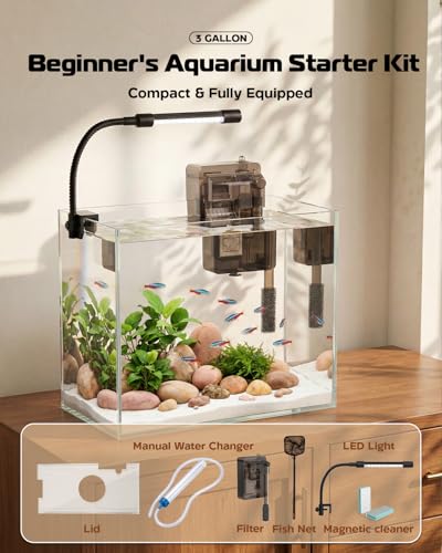 Glass Fish Tank Kit, 3 Gallon Betta Nano Fish Tank Aquarium Starter Kit - color: Transparent, size: 3 Gallon