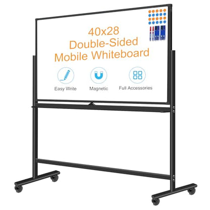 BSTPCOO Double-Sided 40"x28" Magnetic Dry Erase Board Mobile Whiteboard - color: Black, size: 40"W x 28"H