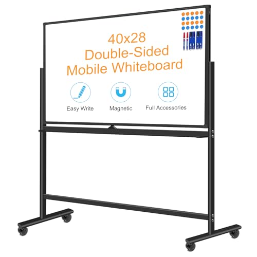 BSTPCOO Double-Sided 40"x28" Magnetic Dry Erase Board Mobile Whiteboard - color: Black, size: 40"W x 28"H
