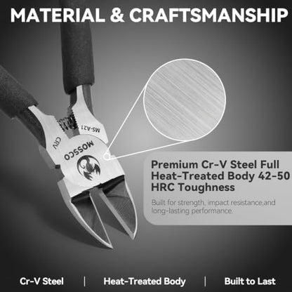 5-Inch Precision Flush Cutter, Ultra-Sharp CR-V Steel Sprue Cutter with Spring-Loaded Handles, Side Cutting Pliers for Model Kits, Electronics, Jewelry Making & 3D Printing