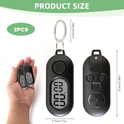2 Pack Mini Digital Timer Keychain, Portable Countdown Timer and Stopwatch