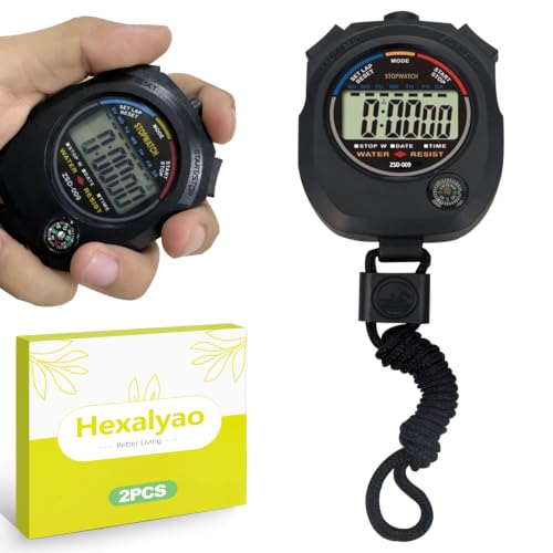 2 Pack Digital Stopwatch Timer with Large LCD Display Multi Function Handheld Sports Timer with Alarm Date Time Mode for Coaching Gym Fitness Running Referee Training Tool
