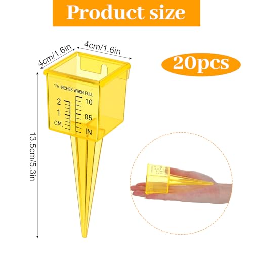 20pack Yellow Transparent Rain Gauge, Sprinkler Gauge Compact Portable 1.5" Wide Mouth Outdoor Rain Gauges For Yard Lawn Garden With Inch And Centimeter Scales Accurate Rainfall Measurement