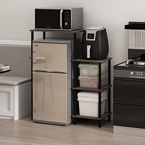 Furinno Turn-N-Tube Toolless 4-Tier Coffee Bar, French Oak Grey - color: French Oak Grey/Black, size: Fridge Space