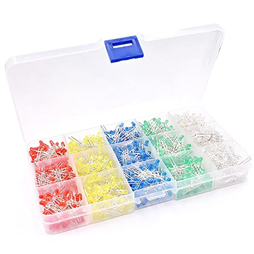 Adeept Clear LED Diodes, 3mm 5mm 2 Pin Round Assorted 5 Colors Kit, 500 Pcs - style: 500pcs-5mm LED