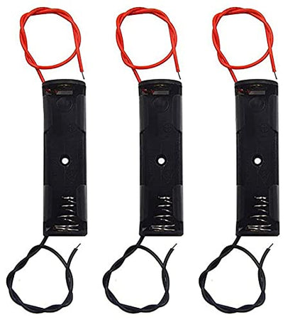 3Pcs 1 x 1.5V AA Battery Spring Clip Black Plastic 1 x 1.5V AA Battery Case Holder Box Black Red Wire Leads