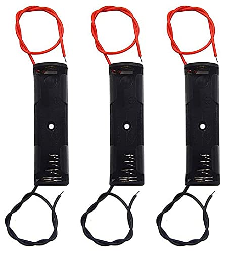 3Pcs 1 x 1.5V AA Battery Spring Clip Black Plastic 1 x 1.5V AA Battery Case Holder Box Black Red Wire Leads