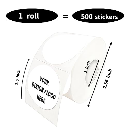1.5 Inch White Round Thermal Sticker Labels, Self-Adhesive Circle Direct Thermal Labels, Multi-Purpose Roll Sticker Labels for DIY Logo Design with Perforation Line（ 500 Labels，1 Roll） - color: White-500 Labels, size: 1.5 inch