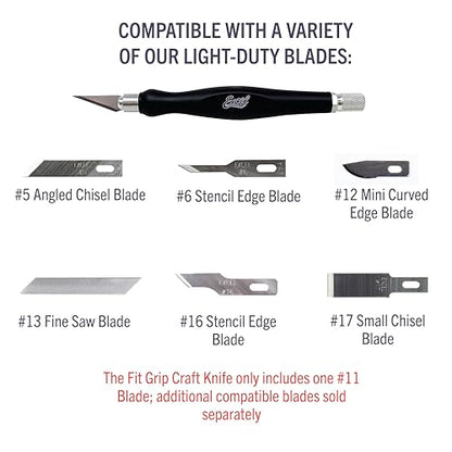 Excel Blades #11 Blade Fit Grip Craft Knife, Rubber Grip, Black - color: Black