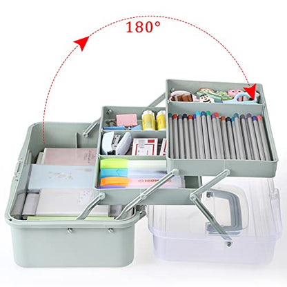 BTSKY 3-Layer Plastic Dividing Storage Box Craft Organizer and Storage - color: Haze Green