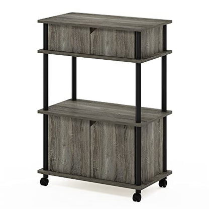 Furinno Turn-N-Tube Kitchen Storage Cart with Cabinet and Lockable Wheels, French Oak Grey/Black - color: French Oak Grey/Black, size: 3-Tier with Cabinet
