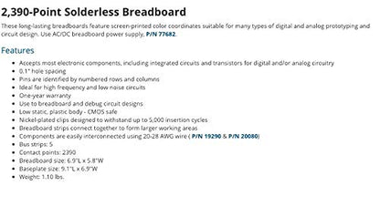 Jameco Valuepro 2390-Point Solderless Breadboard 6.9"L x 5.8"W, 0.1" spread, Ideal for Prototyping and Classroom Projects - WBU-206-R