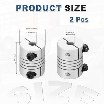 MECCANIXITY 2 Pcs 4 to 4mm Flexible Shaft Coupling 20mm L 15mm Dia - size: 4 to 4mm