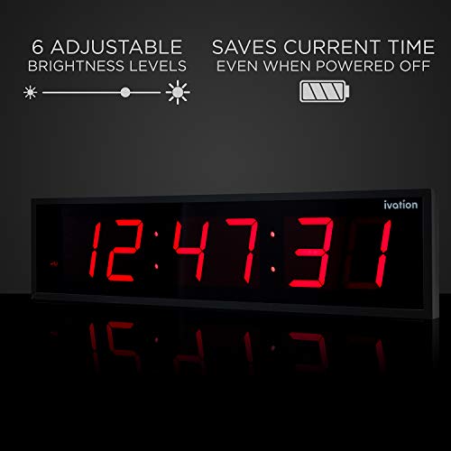 Ivation Oversized Digital Wall Clock with Large LED Display & Timer, 48" - color: Red, size: 48" Inch