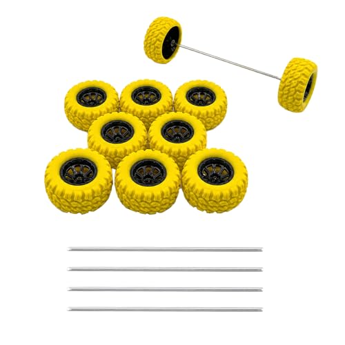 10PCS Toy Wheel Model Car Rubber Tire Wheel with 5PCS Shaft Round Rod Axles for RC Car Truck Robot DIY Model Building Parts (2x36mm Yellow) - style: 2x36mm Yellow