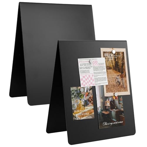2 Pcs 12 x 10 Inch Magnetic Bulletin Board Metal Magnet Display Stand Double Sided V Shape Tabletop Easel for Home Office Kitchen Decor Black