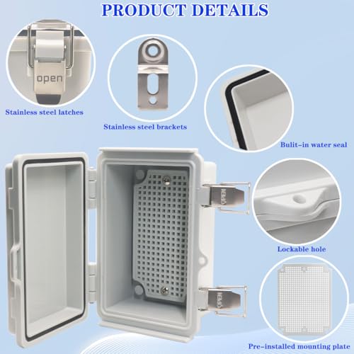 Waterproof Electrical Box Junction Box Weatherproof IP67 ABS Plastic Enclosure Switch Router Project Box Electronics Enclosure with Mounting Plate Wall Bracket Grey 5.9"x3.9"x2.8" - color: Grey, size: 5.9" x 3.9" x 2.8"