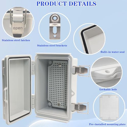 Waterproof Electrical Box Junction Box Weatherproof IP67 ABS Plastic Enclosure Switch Router Project Box Electronics Enclosure with Mounting Plate Wall Bracket Grey 5.9"x3.9"x2.8" - color: Grey, size: 5.9" x 3.9" x 2.8"