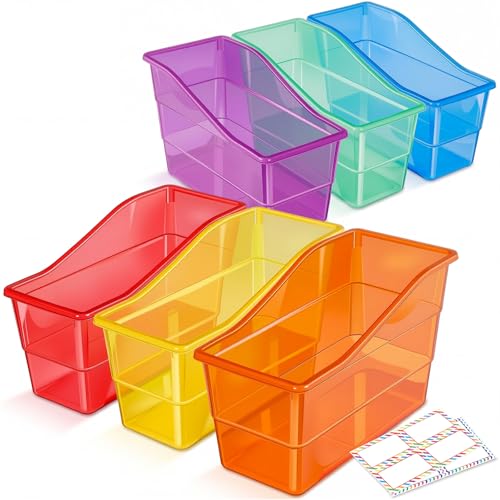 Blosssound Book Bins for Classroom Library, 6 Set, Translucent Colorful - color: Translucent Colorful
