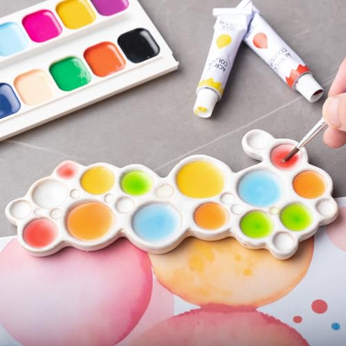 Bubble Ceramic Paint Palette, Ergonomic White Watercolor Mixing Color Tray
