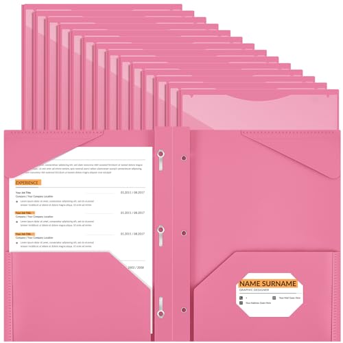 Henoyso 36 Pcs Plastic Folder with Clear Front Pocket, Pink - color: Pink