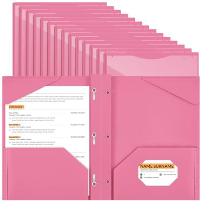 Henoyso 36 Pcs Plastic Folder with Clear Front Pocket, Pink - color: Pink
