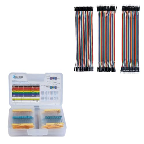 ELEGOO 525pcs Resistor Kit and 120pcs Dupont Wires, for Breadboard Circuits, Prototyping, STEM Labs and Electronics Practice
